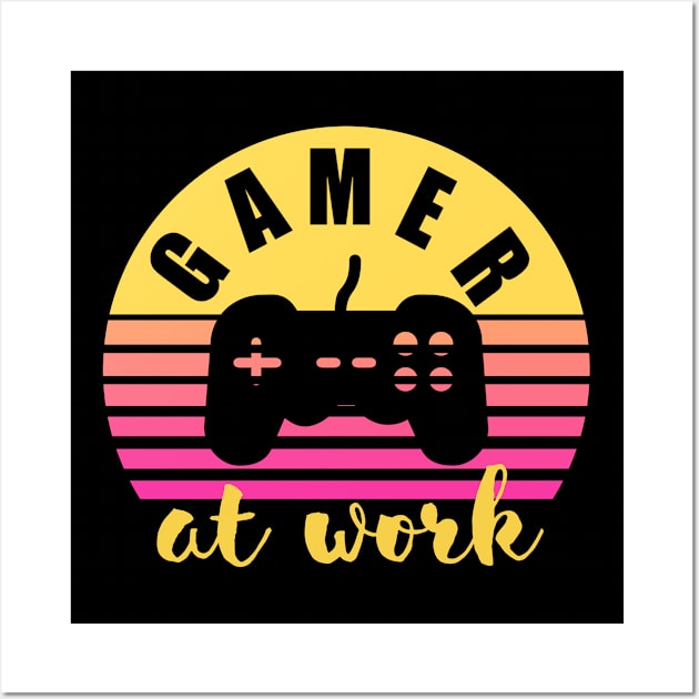 Gamer At Work Funny Retro Gaming Wall Art by Irene Paul